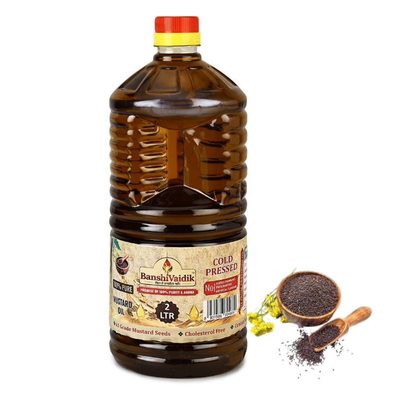 BanshiVaidik Cold Pressed Mustard Oil (2 L) | 100% Pure Kachi Ghani | Family Pack | FSSAI Certified